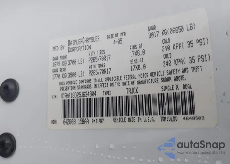 2005 Dodge Ram 1500 Slt/Laramie from USA, damaged, VIN 1D7HA18D25J634804